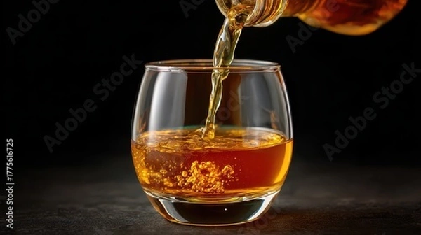 Obraz Amber liquid being poured into a clear glass creating a refreshing beverage