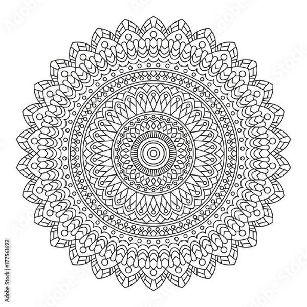 Obraz Complex Mandala for Coloring. Black Lines on White Background. 