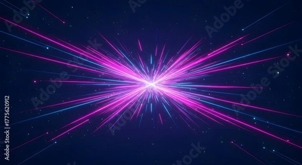 Fototapeta abstract light speed burst digital hyperspace explosion with blue  magenta streaks for a tech presentation background promoting innovation  creativity