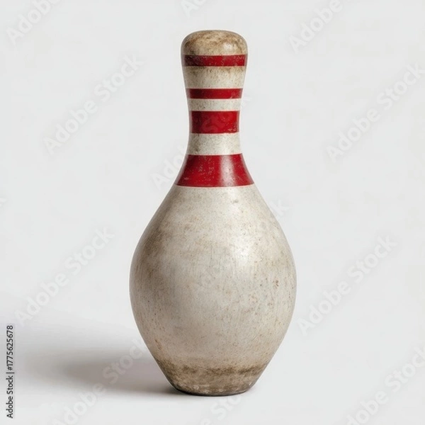 Fototapeta Vintage bowling pin with red stripes on white background