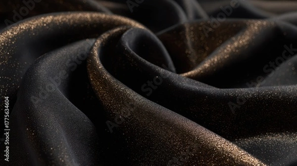 Fototapeta Luxurious black fabric with golden sparkle and subtle stripes