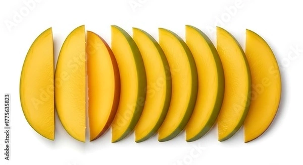 Fototapeta Sliced mango fruit pieces isolated on transparent background