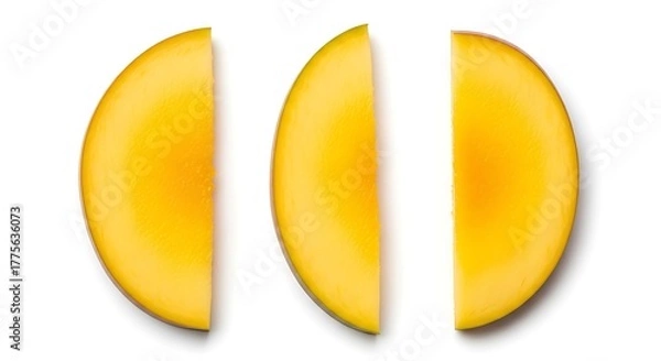 Fototapeta Three slices of ripe mango isolated on transparent background