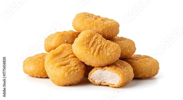 Fototapeta Pile of golden brown chicken nuggets isolated on transparent background