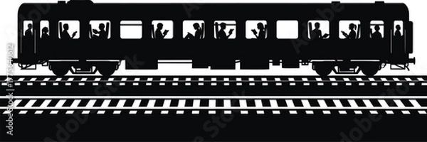 Fototapeta Train Carriage Silhouette with Passengers Reading vector, train, carriage, silhouette, passengers, reading, windows, railway, tracks, travel, transportation, journey, interior, people, inside, commute