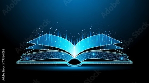 Fototapeta Glowing Geometric Digital Book Opening with Particles and Light Rays technology education