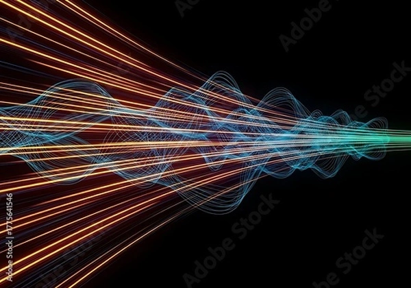 Fototapeta Dynamic abstract light streaks and waves create futuristic motion