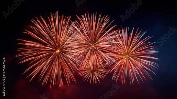 Fototapeta Panoramic image of vibrant festive multicolored fireworks illuminating the night sky