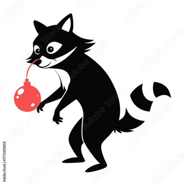 Fototapeta black cat with red ball