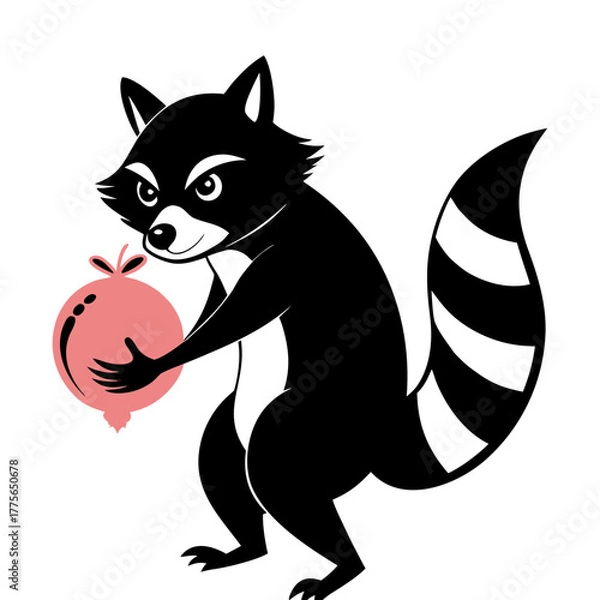 Fototapeta black cat with red ball