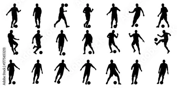 Obraz Collection of diverse male soccer player silhouettes in action poses
