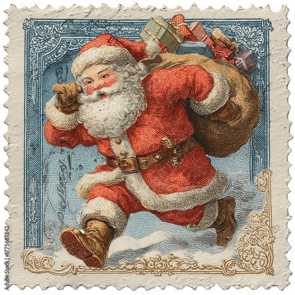 Obraz Christmas postage stamp on transparent white background 