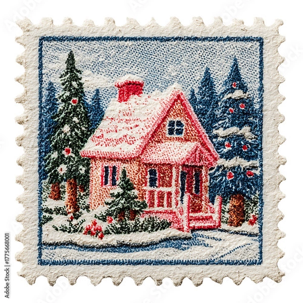 Obraz Christmas postage stamp on transparent white background