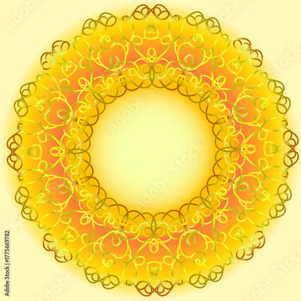 Obraz A beautiful round yellow frame decorated with a beautiful openwork pattern on a white background