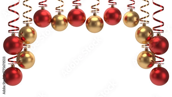 Fototapeta Christmas balls red and gold isolated on transparent background for decoration design