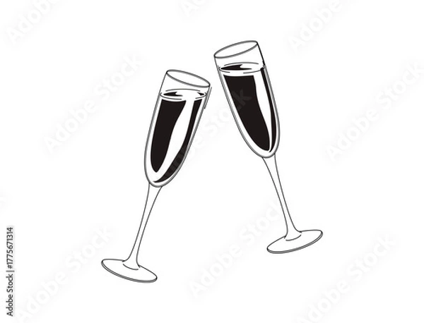 Obraz Silhouette two glasses of champagne vector