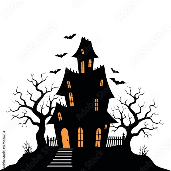 Fototapeta Spooky haunted house silhouette vector illustration for Halloween