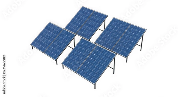 Fototapeta Four blue solar panels arranged in a diamond shape on a black background