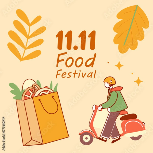 Fototapeta Vector advertisement delivery business 11.11 sale