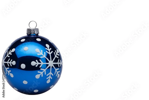 Fototapeta Blue christmas ball with snowflake pattern isolated on transparent background