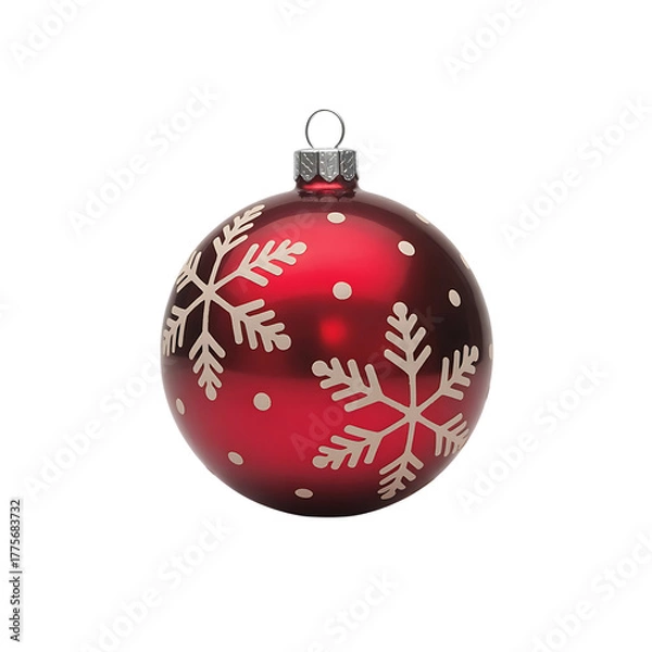 Fototapeta Red christmas ornament with snowflake pattern isolated on transparent background