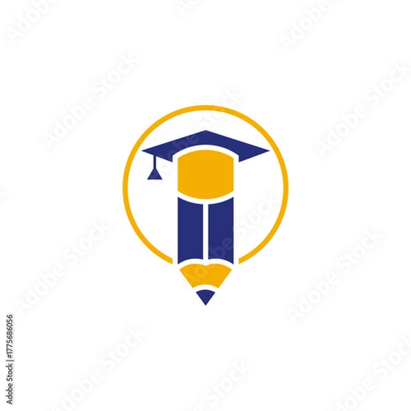 Fototapeta simple education and pencil, hat logo design vector with flat style