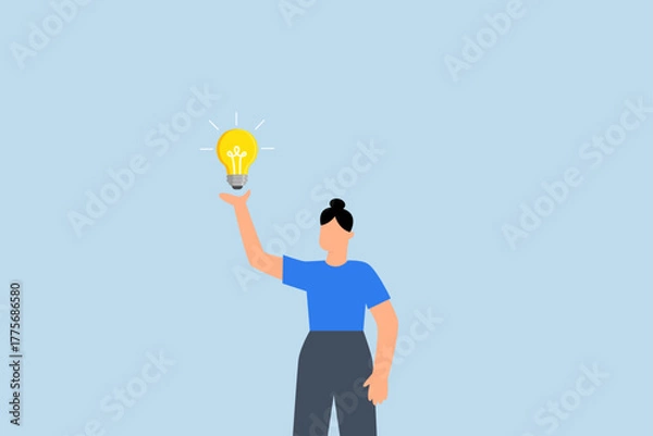 Fototapeta Businesswoman holding lightbulb idea, discover new inspiration