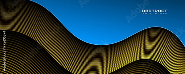 Fototapeta 3D blue yellow abstract background overlap layer on bright space with flowing waves effect decoration. Modern graphic design element lines style concept for web, art, flyer, card, or brochure cover