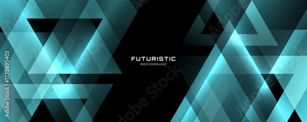 Fototapeta 3D blue black abstract background overlap layer on dark space with glowing polygon effect decoration. Modern graphic design element cutout style concept for web, art, flyer, card, or brochure cover
