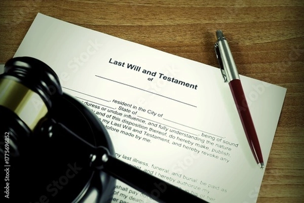 Fototapeta Last will and testament with judges gavel.