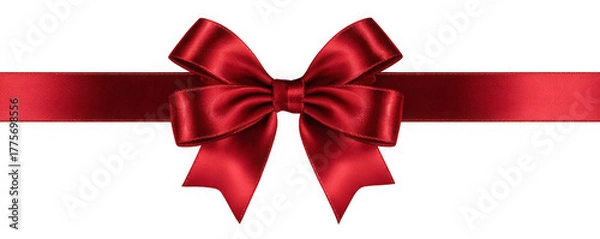 Fototapeta Red Ribbon Bow Realistic shiny satin with shadow horizontal ribbon for decorate your wedding invitation card ,greeting card or gift boxes vector EPS10 isolated on white background.
