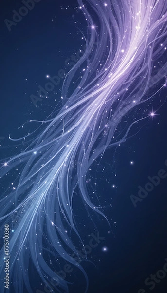 Fototapeta Abstract Glowing Swirls of Light and Sparkles on a Dark Blue Background