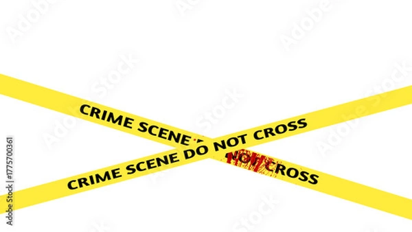 Fototapeta Yellow crime scene do not cross tape isolated on transparent background. yellow warning tape with blood, PNG file