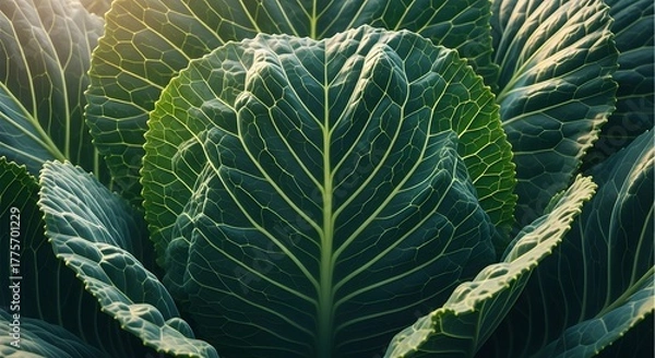 Fototapeta A close up shot of a leafy green vegetable with detailed veins and textures visible