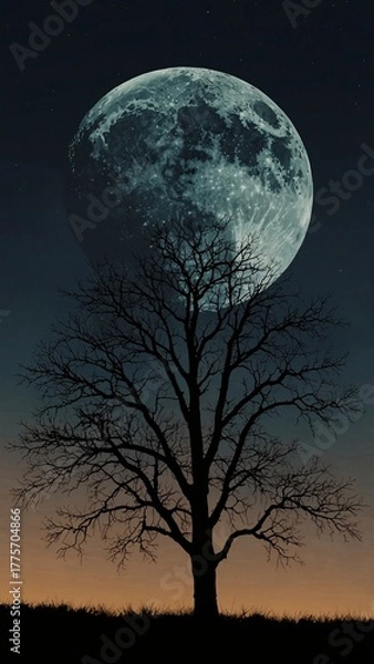 Obraz Silhouetted tree against full moon at dusk
