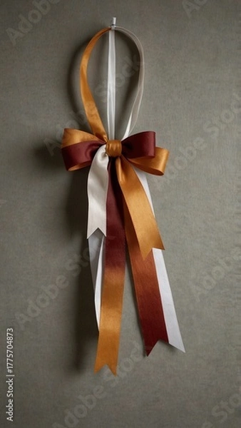 Obraz Decorative ribbon bow in autumn colors on neutral background
