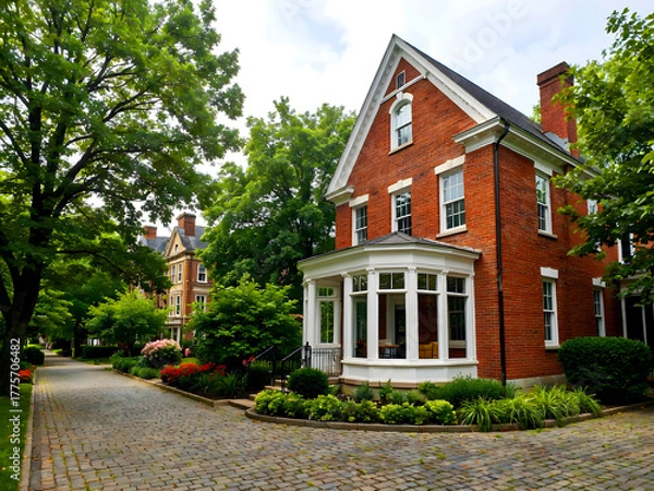 Obraz Block-paved, large, historic Victorian home with an English garden. UK.