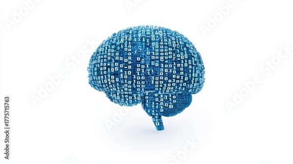 Fototapeta A conceptual representation of a brain made from digital patterns illustrating technology and intelligence.