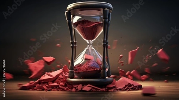 Fototapeta A mesmerizing hourglass shattering, symbolizing the passage of time and the fragility of moments.