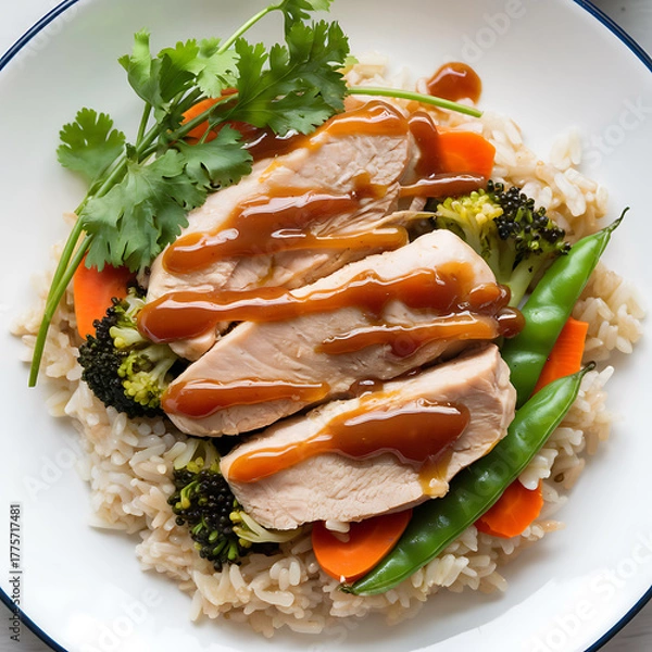 Obraz Grilled chicken with rice and vegetables
