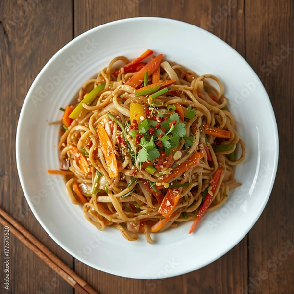 Fototapeta stir fried noodles with vegetables