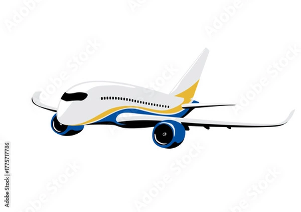 Fototapeta Modern Passenger airliner. Stylized drawing. Isolated image for print, logo, or illustrations.