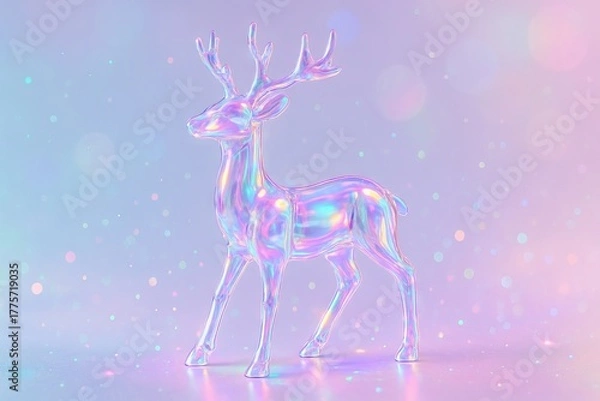 Obraz Iridescent crystal reindeer illustration with subtle sparkle on pastel background. concept of ethereal winter decor, magical holiday art, elegant seasonal ornament