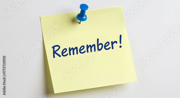 Fototapeta Yellow sticky note with the word remember written on it isolated on white background