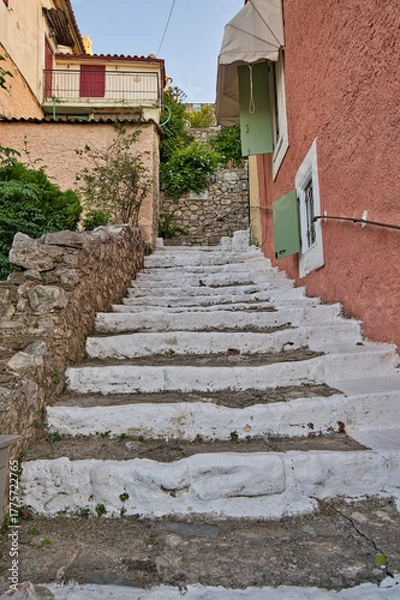Obraz Traditional stone staircase in old town Nafplio, Peloponnese, Greece