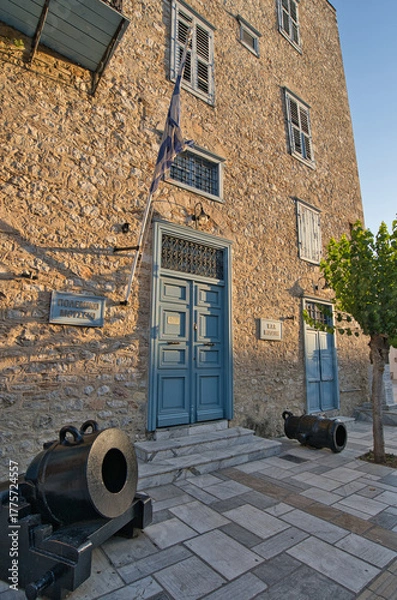 Obraz Historic stone building with blue shutters in Nafplio, Peloponnese, Greece