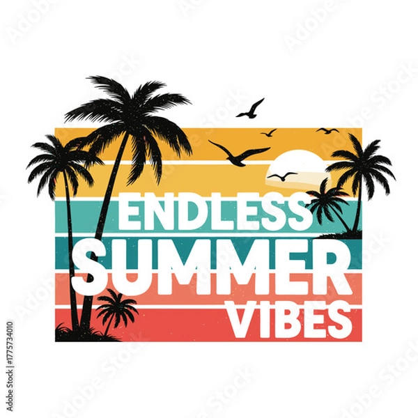 Fototapeta Summer vibes design with palm trees and sunset background  