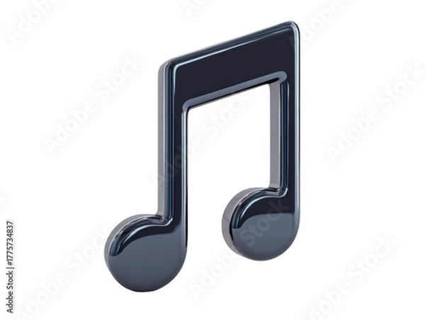 Obraz Glossy black music note icon 3D rendering isolated on transparent background modern style digital symbol shiny finish creative design joyful and artistic mood