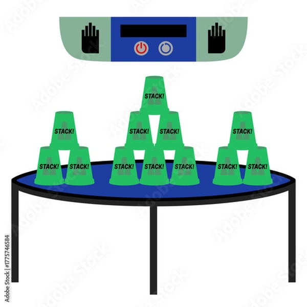 Fototapeta Green Speed Stacks With Table, Mat, and Timer