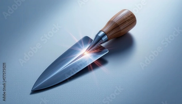 Fototapeta A sleek, clean digital illustration featuring a timeless pointing trowel with a polished wooden handle, rendered with meticulous detail to showcase its smooth curves and subtle grain patterns